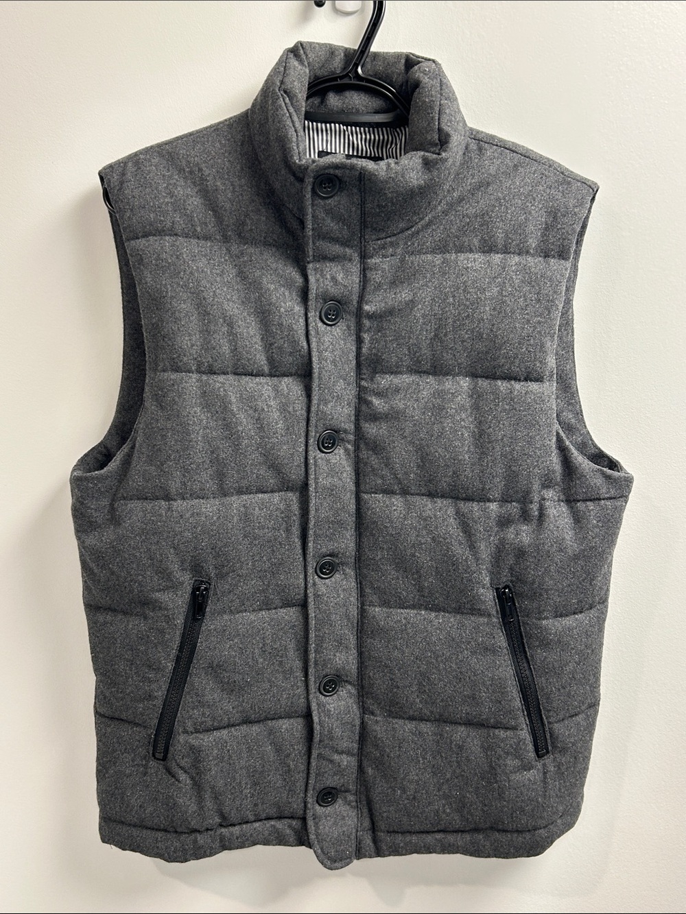 H&M Gray Quilted Button-Front Puffer Vest